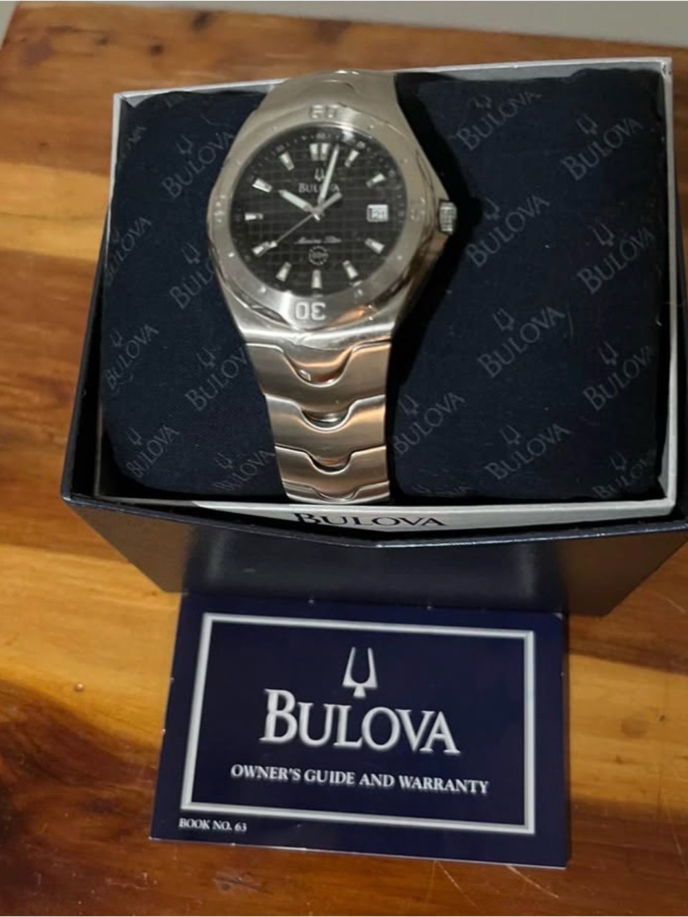 Bulova Marine Star Silver Stainless Steel Watch with Black Dial